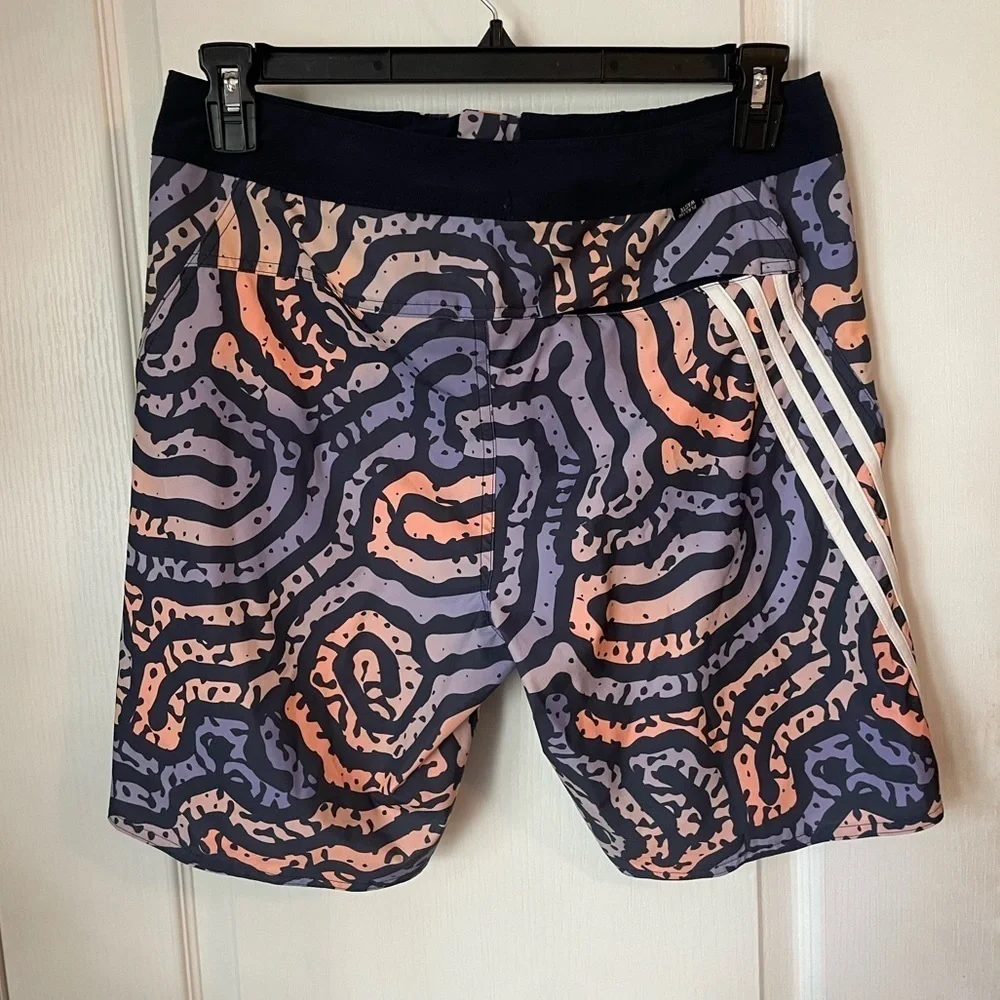 Adidas Coolmaze Purple and Orange Patterned Swim Shorts Size‎ 32